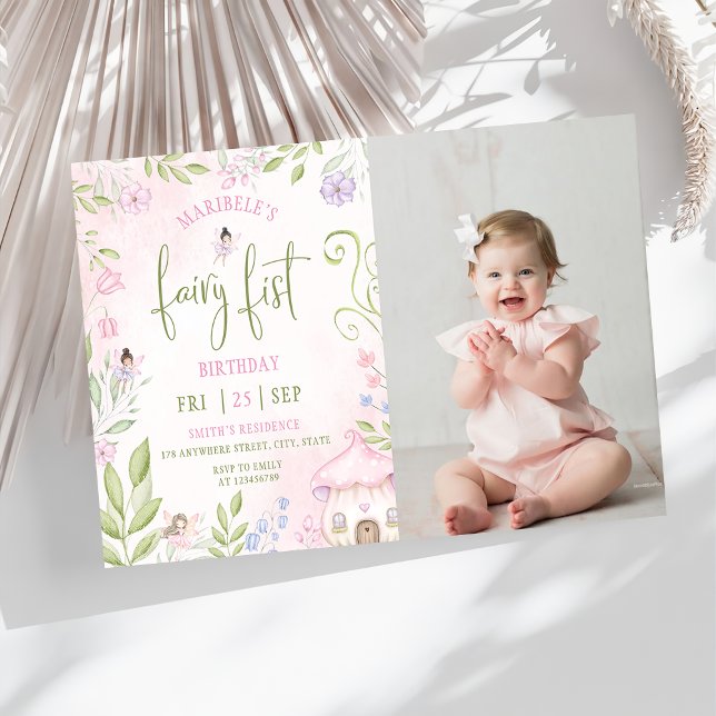 Fairy First Birthday Forest Mushroom Photo  Invitation (Creator Uploaded)