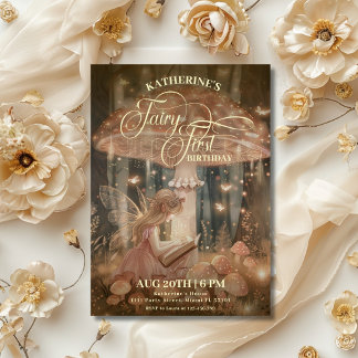 Fairy First Birthday Forest Mushroom Whimsical Invitation