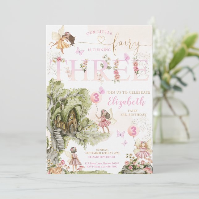 Fairy First Birthday Forest Watercolor Invitation (Standing Front)