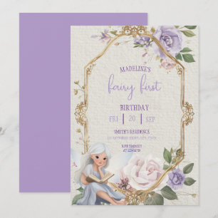 Fairy First Birthday Forest Watercolor Mushroom Invitation