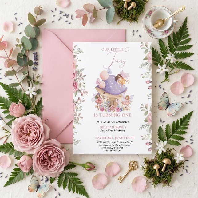 Fairy First Birthday Forest Watercolor Mushroom Invitation (Creator Uploaded)