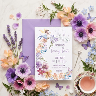 Fairy First  Birthday Forest Watercolor Mushroom  Invitation