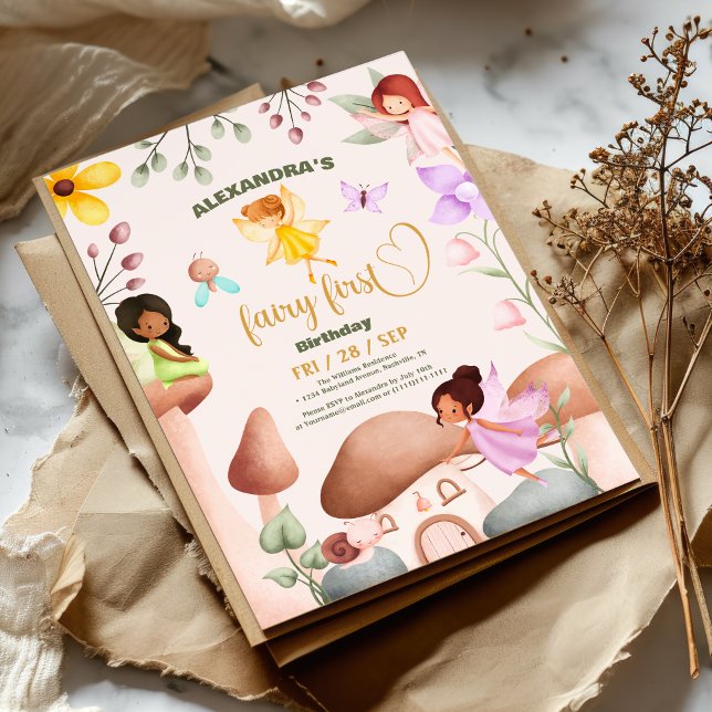 Fairy First Birthday Forest Watercolor Mushroom Invitation (Creator Uploaded)