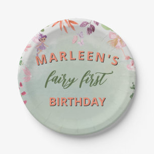 Fairy First Birthday Forest Watercolor Mushroom Paper Plate