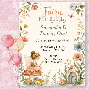 Fairy First Birthday Garden Celebration Invitation