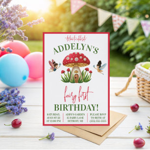 Fairy First Birthday, Garden Mushroom Birthday Invitation