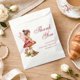 Fairy First Birthday Girl Thank You Red Mushroom Favour Bags