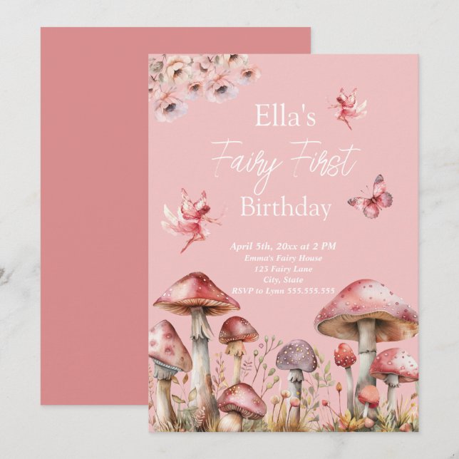 Fairy First Birthday Invitation (Front/Back)