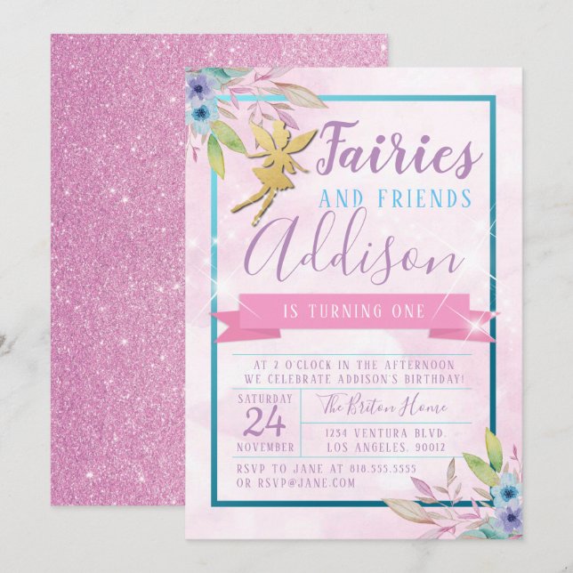 Fairy First Birthday Invitation (Front/Back)