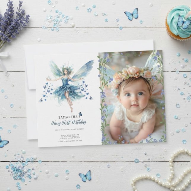 Fairy First Birthday Invitation | Dusty Blue (Creator Uploaded)