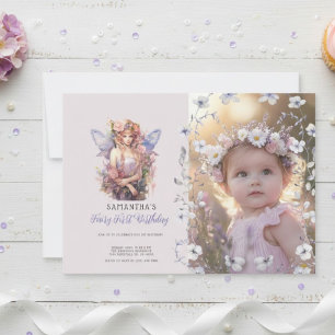 Fairy First Birthday Invitation   Dusty Purple