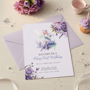 Fairy First Birthday Invitation   Dusty Purple