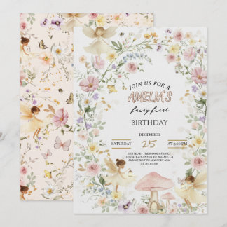 Fairy First Birthday Invitation Wildflower 1st