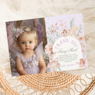 Fairy First Birthday Lilac Photo Thank You Card