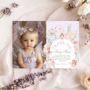 Fairy First Birthday Lilac Photo Thank You Card
