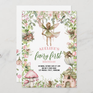 Fairy First Birthday Magical Forest Watercolor Invitation
