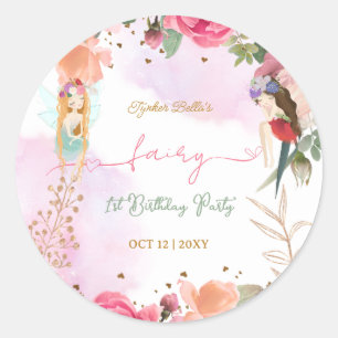 Fairy First Birthday Party Baby Girl Classic Round Sticker