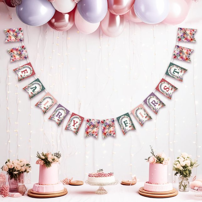 Fairy First Birthday Party Decor Bunting Banner (Fairy First Birthday Bunting Banner Flag Party Decor)