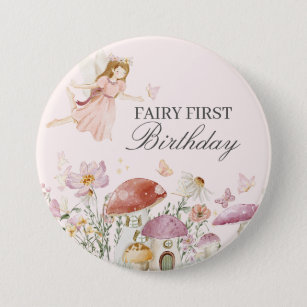 Fairy First Birthday Party Dessert Favour 7.5 Cm Round Badge