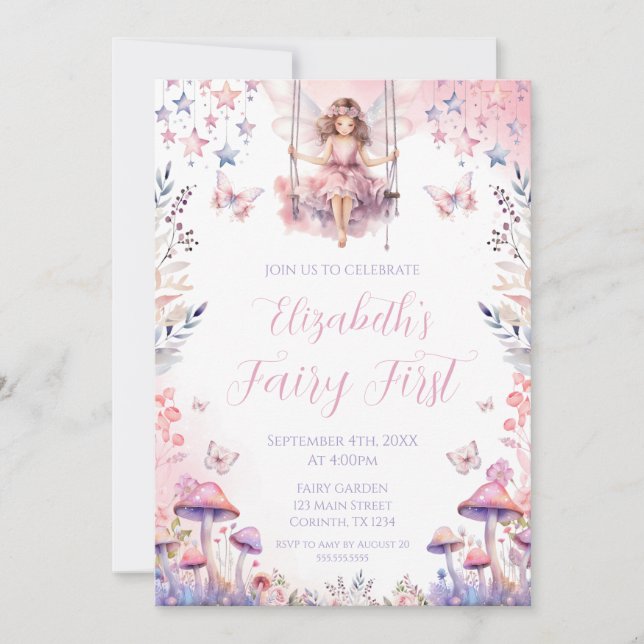 Fairy First birthday Party Invitation (Front)