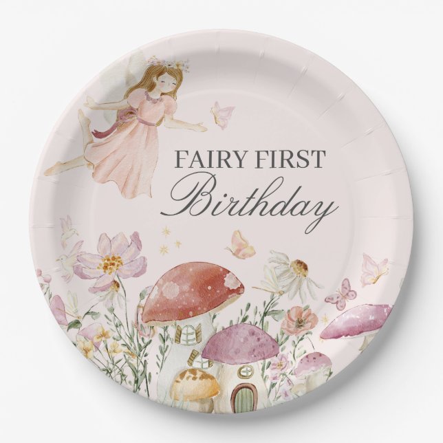 Fairy First Birthday Party Table Decor Paper Plate (Front)