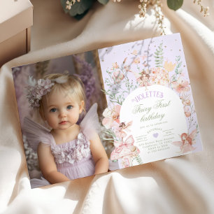 Fairy First Birthday Pastel Lilac Whimsical Photo Invitation