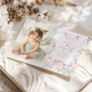 Fairy First Birthday Pastel Whimsical Photo Invitation