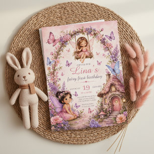 Fairy First Birthday Pink Forest Invitation