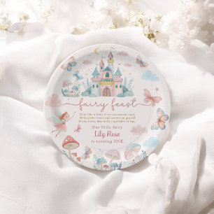 Fairy First Birthday Pink Whimsical butterflies Paper Plate