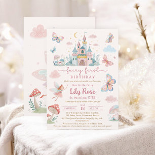 Fairy First Birthday Pink Whimsical Castle Kids Invitation