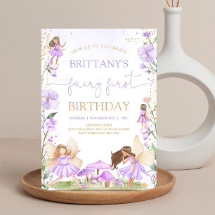 Fairy First Birthday Purple Magical Wildflower Invitation