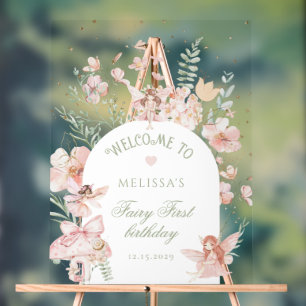 Fairy First Birthday Whimsical Purple Welcome Acrylic Sign