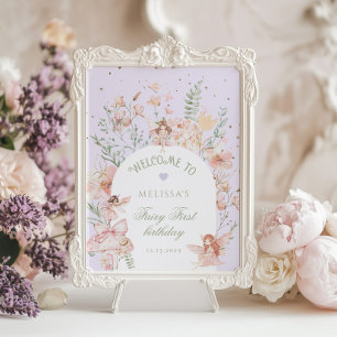 Fairy First Birthday Whimsical Purple Welcome Poster