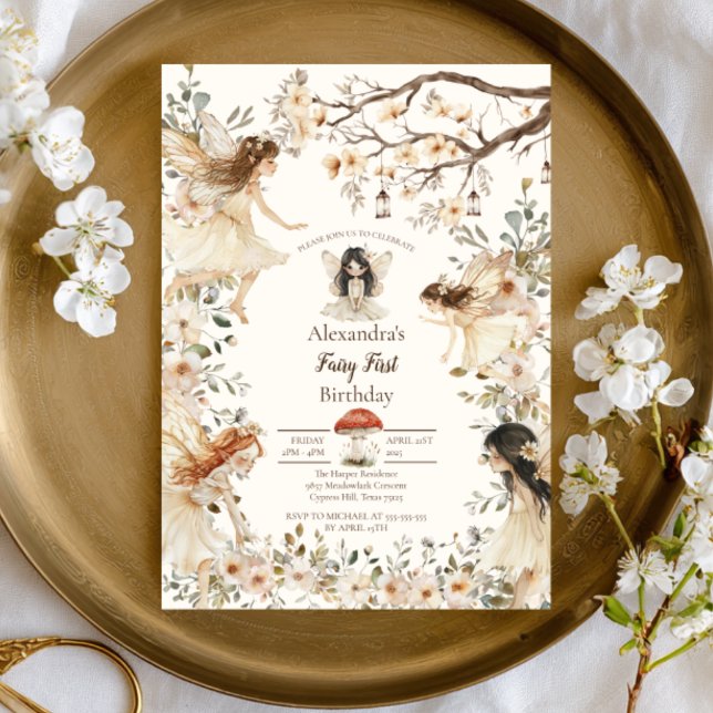 Fairy First Birthday Woodland Floral Invitation (Creator Uploaded)