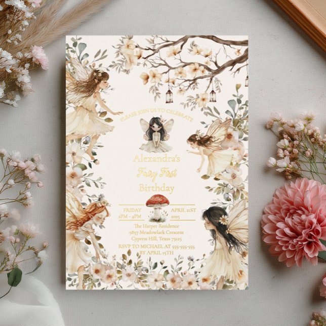 Fairy First Birthday Woodland Floral Invitation (Creator Uploaded)
