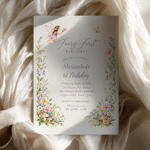 Fairy First Birthday Woodland Wildflowers Invitation