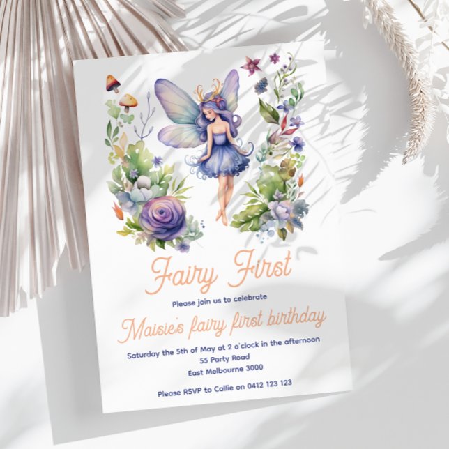 Fairy First Cute Watercolor 1st Birthday  Invitation (Creator Uploaded)