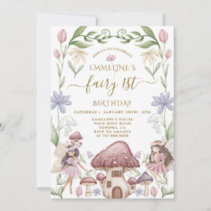 Fairy First Enchanted Forest Girl 1st Birthday Invitation