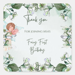 Fairy First Enchanted Woodland 1st Thank you Square Sticker
