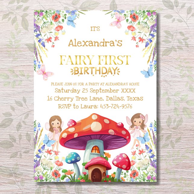 Fairy First Floral Girl 1st Birthday Party Invitation (Creator Uploaded)