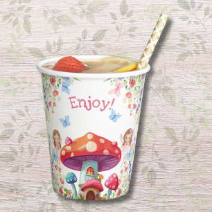 Fairy First Floral Girl 1st Birthday Party Paper Cups