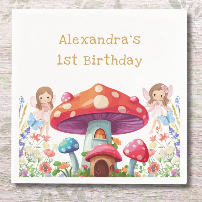 Fairy First Floral Girl's 1st Birthday Party Napkin (Creator Uploaded)