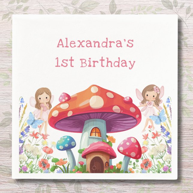 Fairy First Floral Girl's 1st Birthday Party Napkin (Creator Uploaded)