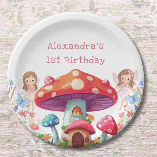 Fairy First Floral Girl's 1st Birthday Party Paper Plate (Creator Uploaded)