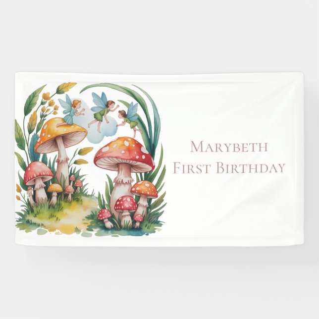 Fairy First Girl Birthday Party Banner (Horizontal)