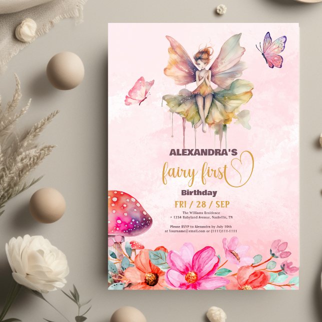 Fairy First Girl's 1st Birthday Invitation (Creator Uploaded)