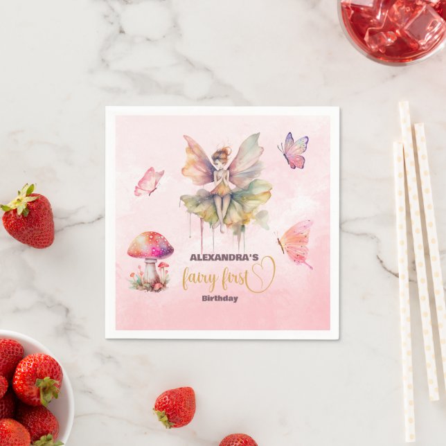 Fairy First Girl's 1st Birthday Napkin (Insitu)