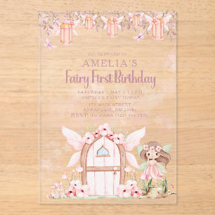 Fairy First Girl's 1st Birthday Party Custom Acrylic Invitations