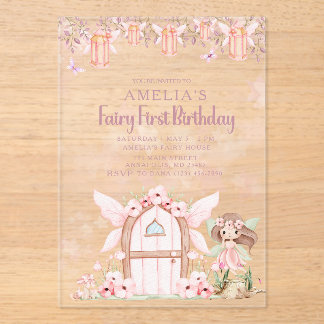 Fairy First Girl's 1st Birthday Party Custom Acrylic Invitations