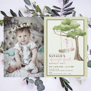 Fairy First Girl's 1st Birthday Party Custom Photo Invitation